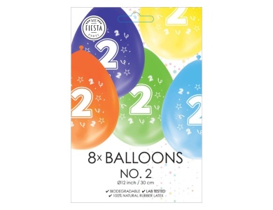 Globos Luftballons 2-seitig bedruckt Zahl 2, 8 Stck