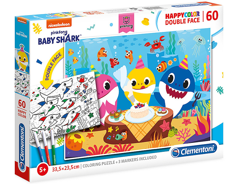 Clementoni Puzzle Baby Shark Geburtstag zum Ausmalen 60Teile